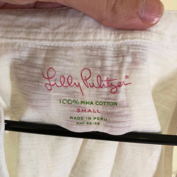 Lilly Pulitzer EUC Women's 100% Pima Cotton Shay Ruffle Tank Top Resort White S - Picture 3 of 5